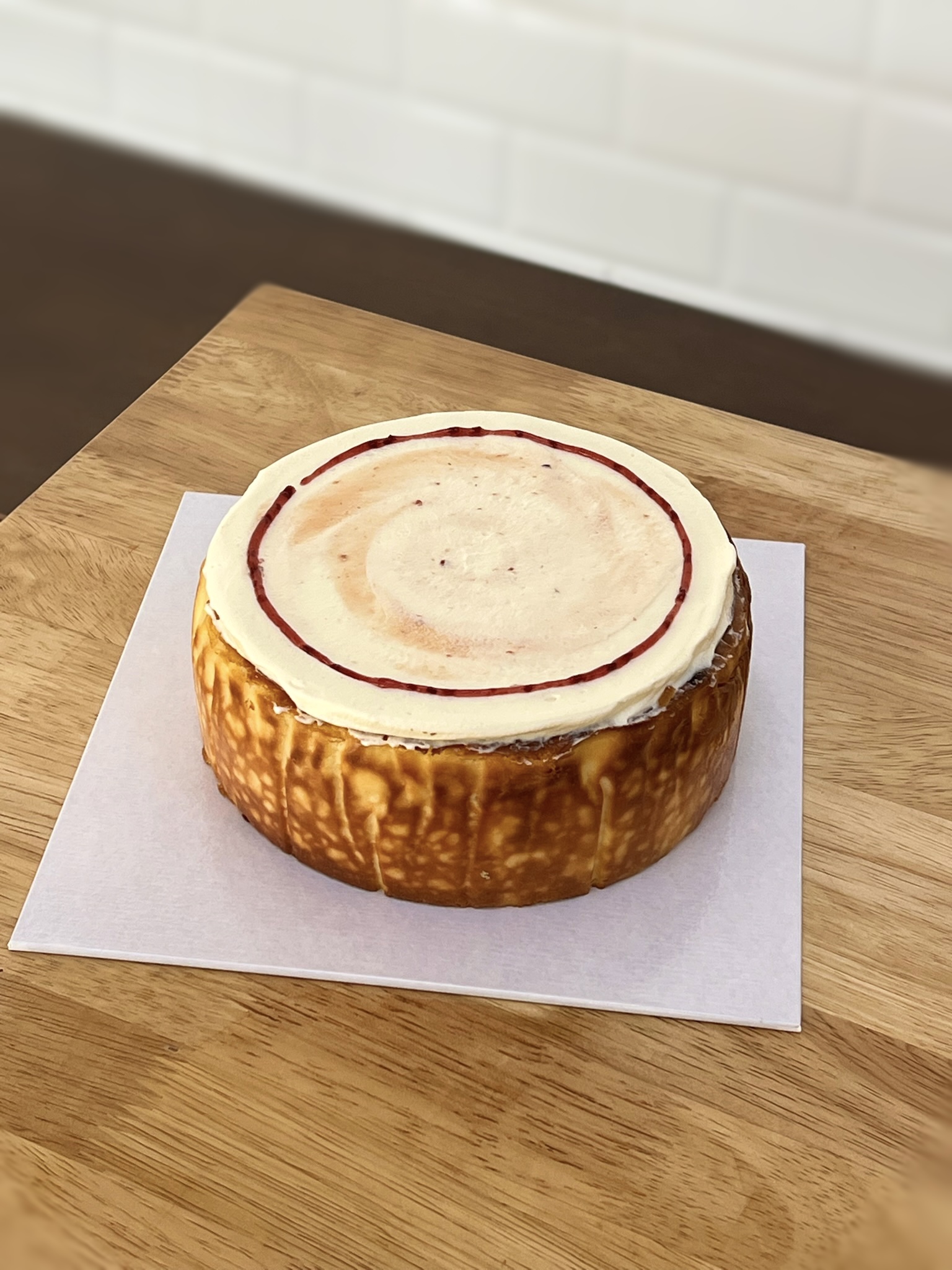 MIXED BERRY Basque Burnt Cheesecake pink berry-colored interior with fresh cream and berries