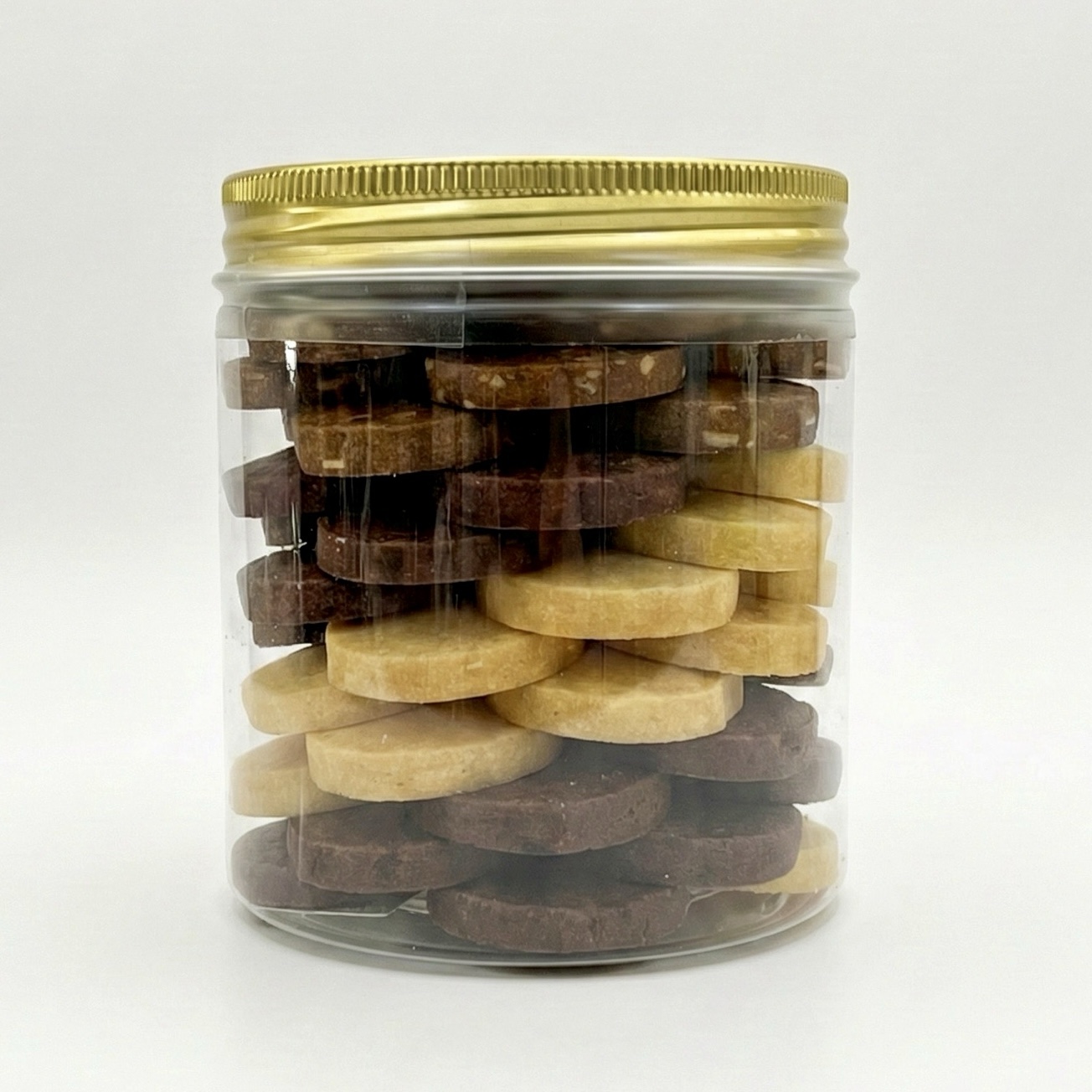 Layered cookie jar with three gourmet cookie flavors by Maison Gâteau, handcrafted in Malaysia